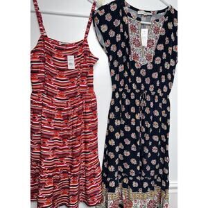 Lot Of 2 Loft Summer Dresses Lightweight XS Blue S/S A-line & 00 Red Strappy